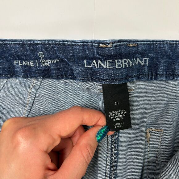 Lane Bryant Flare Jeans Genius Fit Deep Blue Denim Y2K White Stitching 18 Plus - Picture 8 of 10